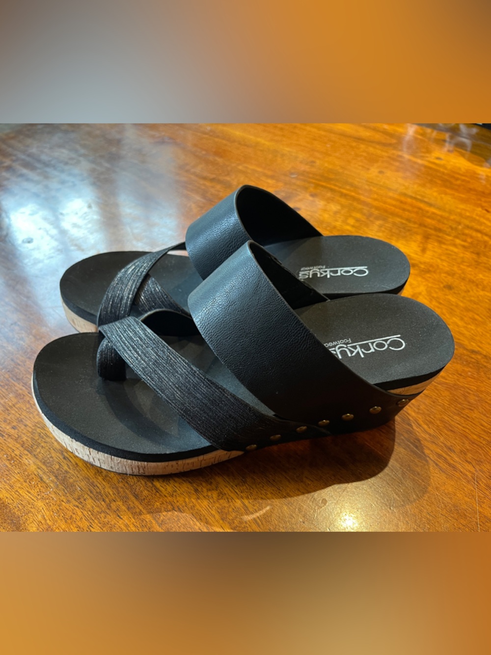 Corkys Black Double-Strap Platform Slides